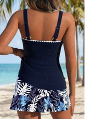 Navy Mid Waisted Patchwork Tropical Plants Print Tankini Set | thumb picture 
