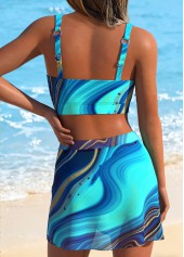 Peacock Blue Mid Waisted Three-piece Tribal Print Bikini Set | thumb picture 