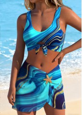 Peacock Blue Mid Waisted Three-piece Tribal Print Bikini Set | thumb picture 