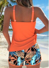 Orange Mid Waisted Patchwork Leaf Print Tankini Set | thumb picture 