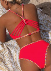 Coral Mid Waisted Two-piece Striped Bikini Set