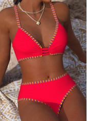 Coral Mid Waisted Two-piece Striped Bikini Set | thumb picture 