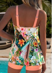 Orange Mid Waisted Two-piece Tropical Plants Print Tankini Set | thumb picture 