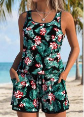 Black Bowknot Tropical Plants Print One Piece Swimwear | thumb picture 