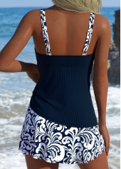 Navy Mid Waisted Tribal Print Tankini Set | thumb picture 
