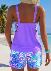 Purple Mid Waisted Pocket Marine Life Print Tankini Set | thumb picture 