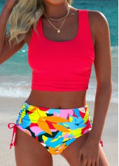 Coral High Waisted Geometric Print Bikini Set