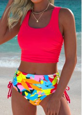 Coral High Waisted Geometric Print Bikini Set | thumb picture 