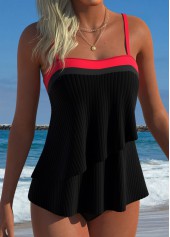 Black Layered Patchwork Bandeau Tankini Top-No Bottom