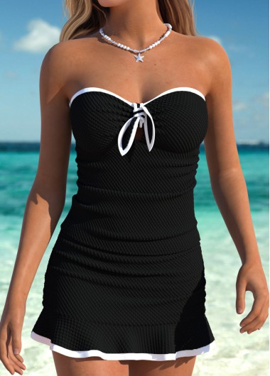 women clothes image of Tummy Coverage Mid Waisted Black Tankini Set