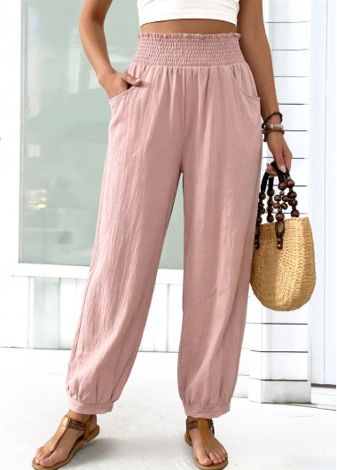 women clothes image of Pink Jogger Elastic Waist High Waisted Pants