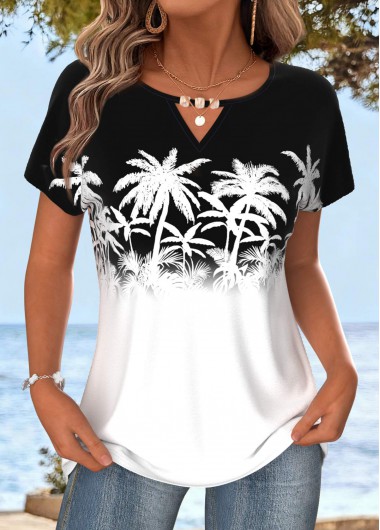 women clothes image of White Tummy Coverage Tropical Plants Print T Shirt