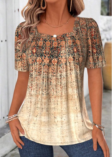 women clothes image of Purple Ditsy Floral Print Patchwork Short Sleeve T Shirt