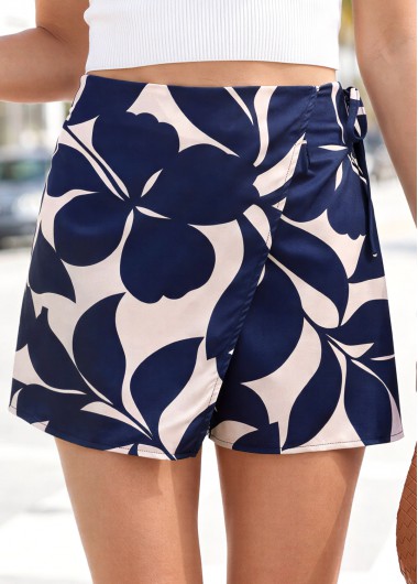 women clothes image of Navy Random Floral Print Elastic Waist High Waisted Shorts