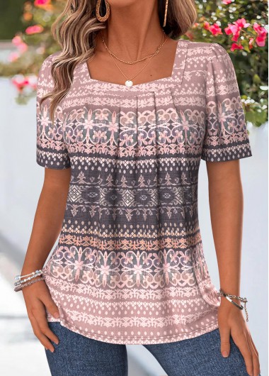 women clothes image of White Floral Print Shirred Short Sleeve T Shirt