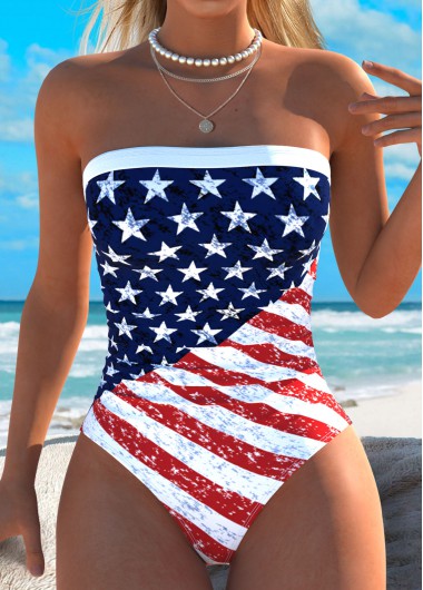 women clothes image of American Flag White Patchwork One Piece Swimwear