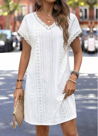 women clothes image of White Short Tummy Coverage V Neck Dress