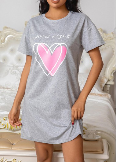 women clothes image of Grey Short Sleeve Round Neck Nightdress