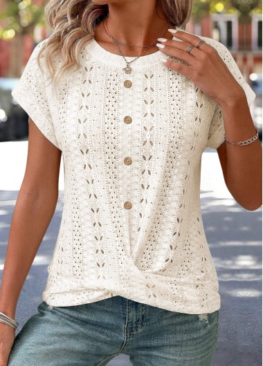 women clothes image of Beige Short Sleeve Round Neck T Shirt