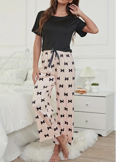 women clothes image of Light Pink Short Sleeve Lounge Top and Pants