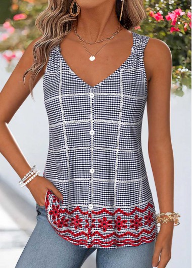 women clothes image of Black Geometric Print Curved Hem Sleeveless Tank Top
