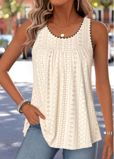 women clothes image of Beige Curved Hem Sleeveless Scoop Neck Tank Top