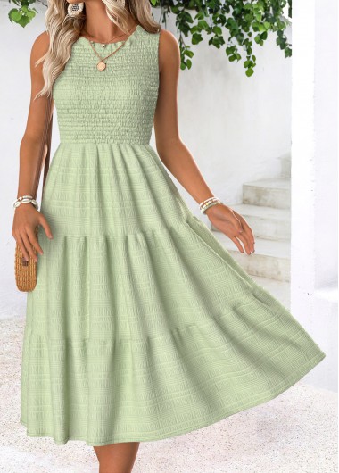 women clothes image of Light Green Tummy Coverage Sleeveless Round Neck Dress