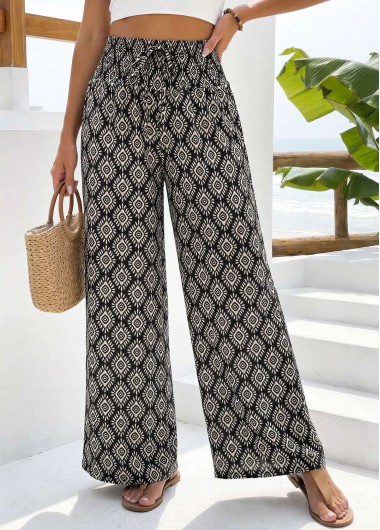 women clothes image of Black Geometric Print Straight Leg Elastic Waist Pants