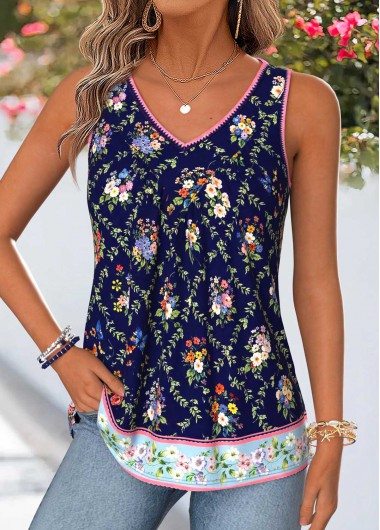 women clothes image of Multi Color Floral Print Patchwork Sleeveless Tank Top
