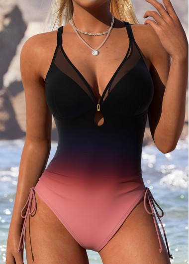women clothes image of Multi Color Patchwork Ombre One Piece Swimwear