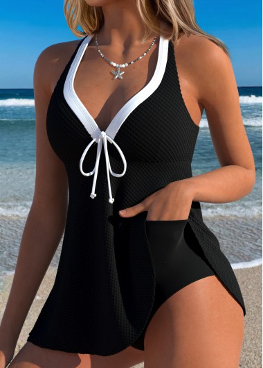 women clothes image of Black Layered Bowknot One Piece Swimdress