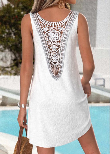 women clothes image of White Short Tummy Coverage Sleeveless V Neck Dress