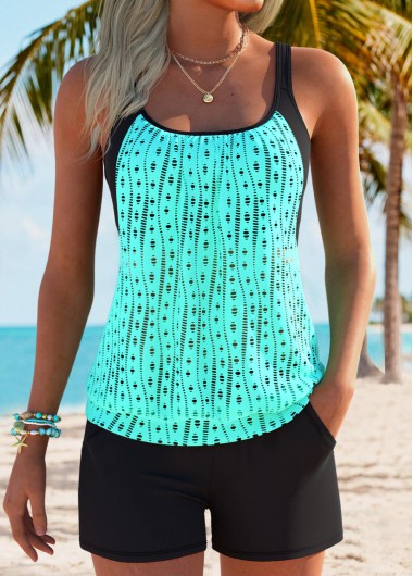 women clothes image of Cyan Mid Waisted Pocket Tankini Set