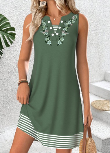 women clothes image of Green Floral Print Short Tummy Coverage Long Sleeve Dress