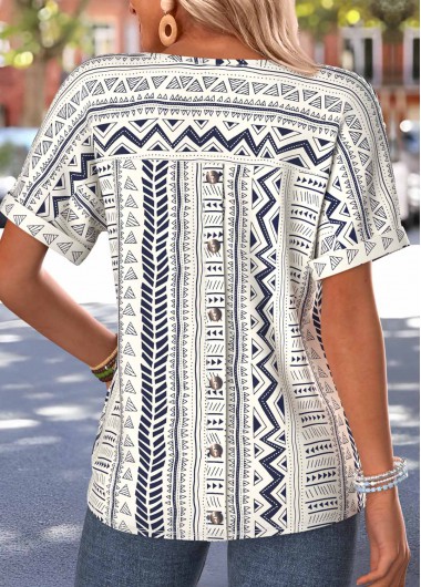 women clothes image of Multi Color Tribal Print Button Short Sleeve T Shirt