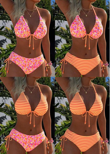 women clothes image of Pink Mid Waisted Pull On Bikini Set