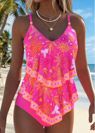 women clothes image of Hot Pink Mid Waisted Layered Tankini Set