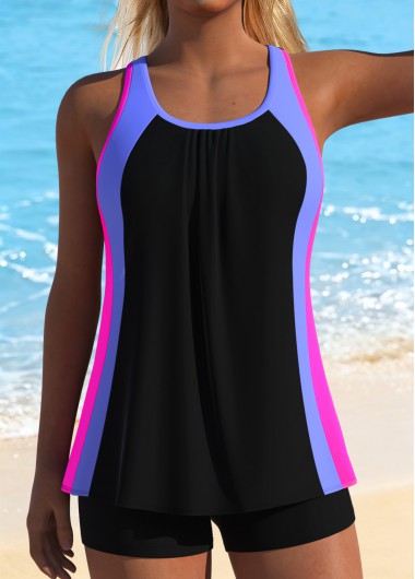 women clothes image of Multi Color Scoop Neck Tankini Top