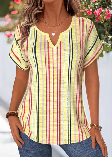 women clothes image of Yellow Multi Stripe Print Tummy Coverage Blouse