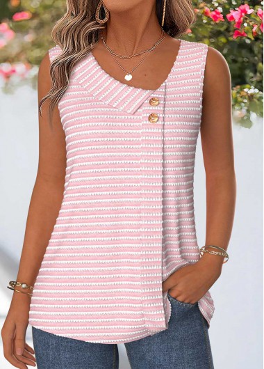 women clothes image of Pink Tummy Coverage Sleeveless Asymmetrical Neck Tank Top