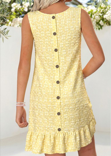 women clothes image of Light Yellow Floral Print Short Shirred Sleeveless Dress