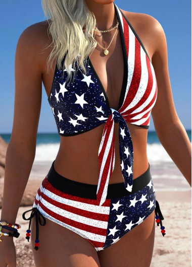women clothes image of American Flag Multi Color Mid Waisted Ruched/shirred Bikini Set