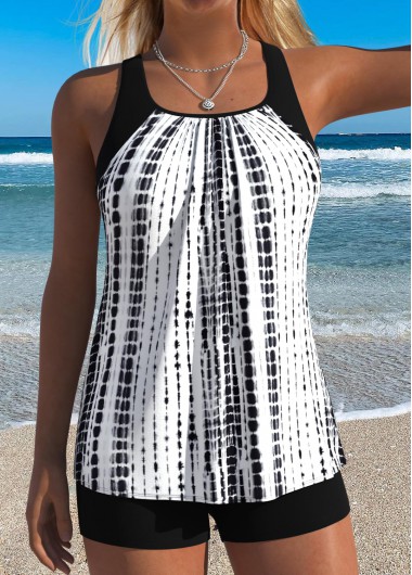 women clothes image of Black Patchwork Tie Dye Print Tankini Top