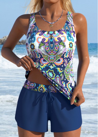 women clothes image of Black Mid Waisted Two-piece Tribal Print Tankini Set