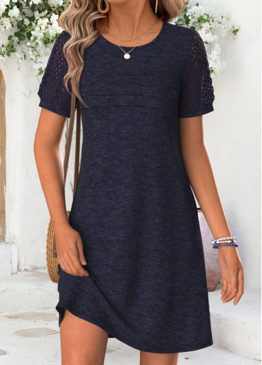 women clothes image of Navy Short Patchwork Round Neck Dress