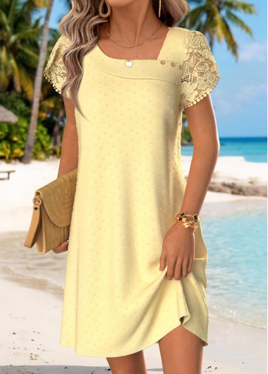 women clothes image of Light Yellow Short Tummy Coverage Asymmetrical Neck Dress