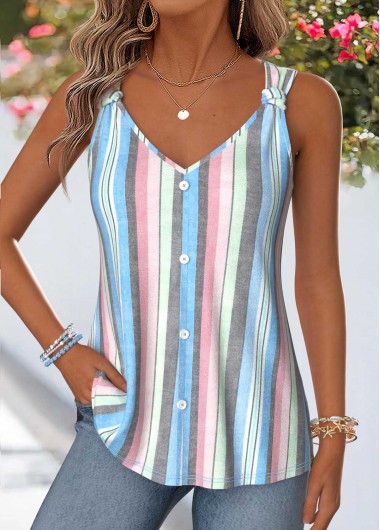 women clothes image of Multi Color Curved Hem Sleeveless V Neck Tank Top