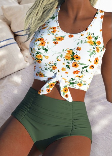 women clothes image of Sage Green High Waisted Ditsy Floral Print Bikini Set