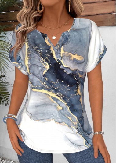 women clothes image of Blue Ombre Curved Hem Short Sleeve T Shirt