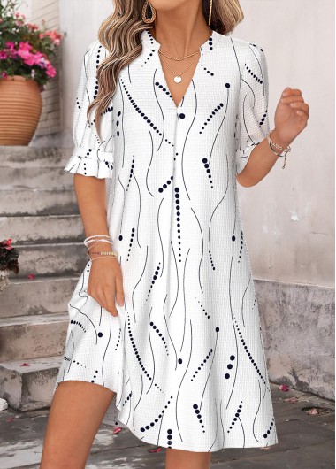 women clothes image of White Polka Dot Short Shirred Half Sleeve Dress